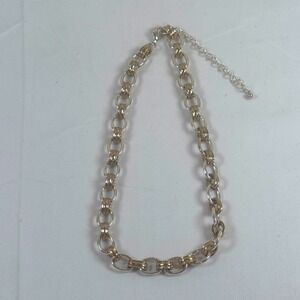 Two Tone Oval Link Chain Necklace Silver Gold Tone Fashion Extender